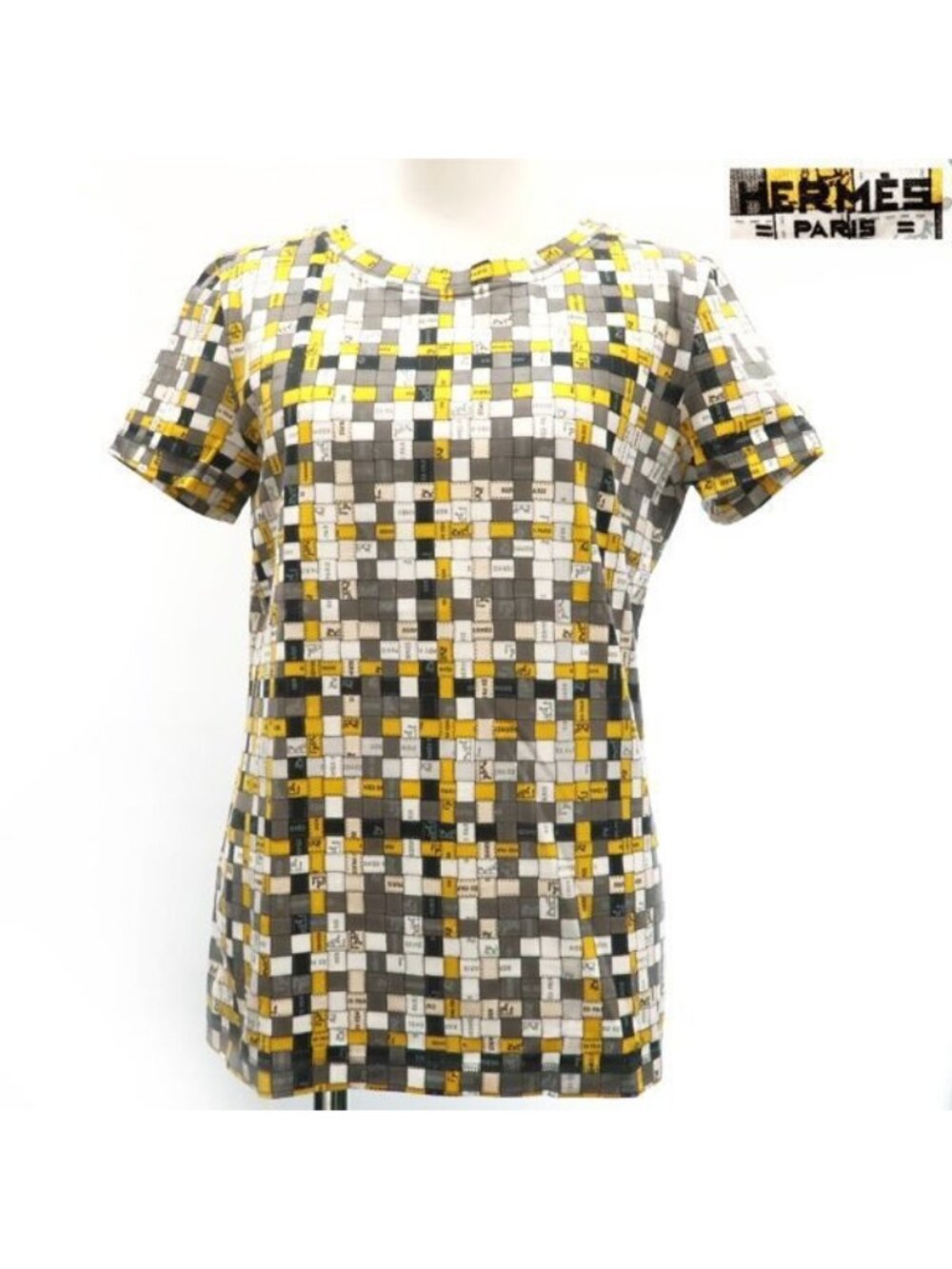 Hermes T-Shirt Bolduc Check Yellow Cotton Ribbon 34